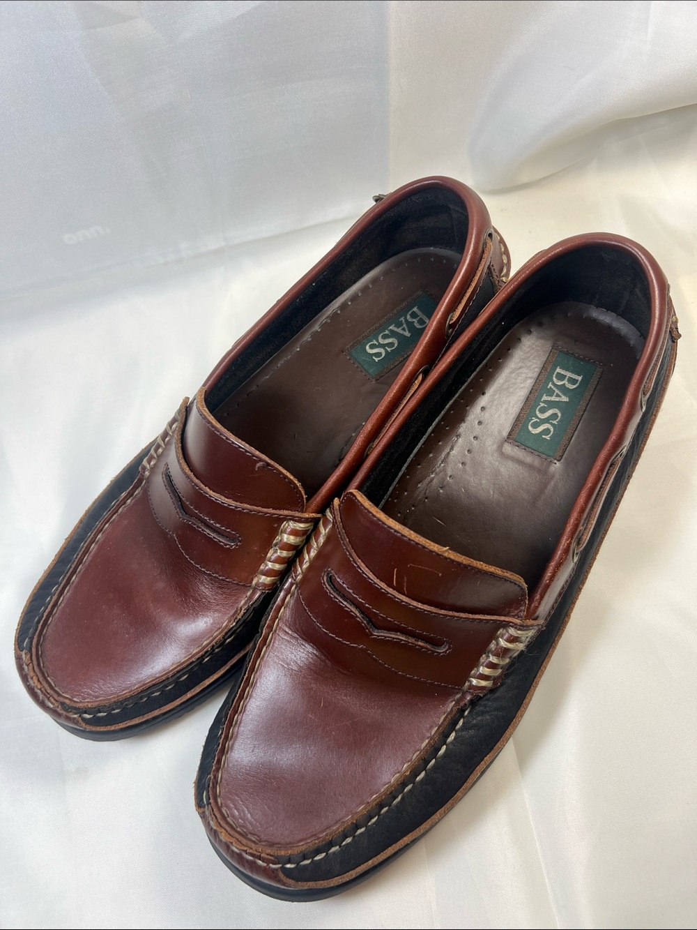 Bass Men's Chestnut & Black Leather Penny Loafers